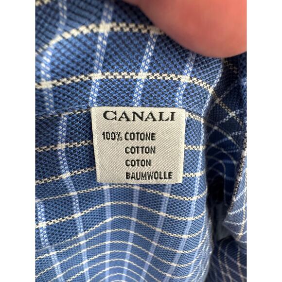 Canali Men's Blue & White Checkered Cotton Button-Down Shirt Size 43/17 Italy - Picture 5 of 8